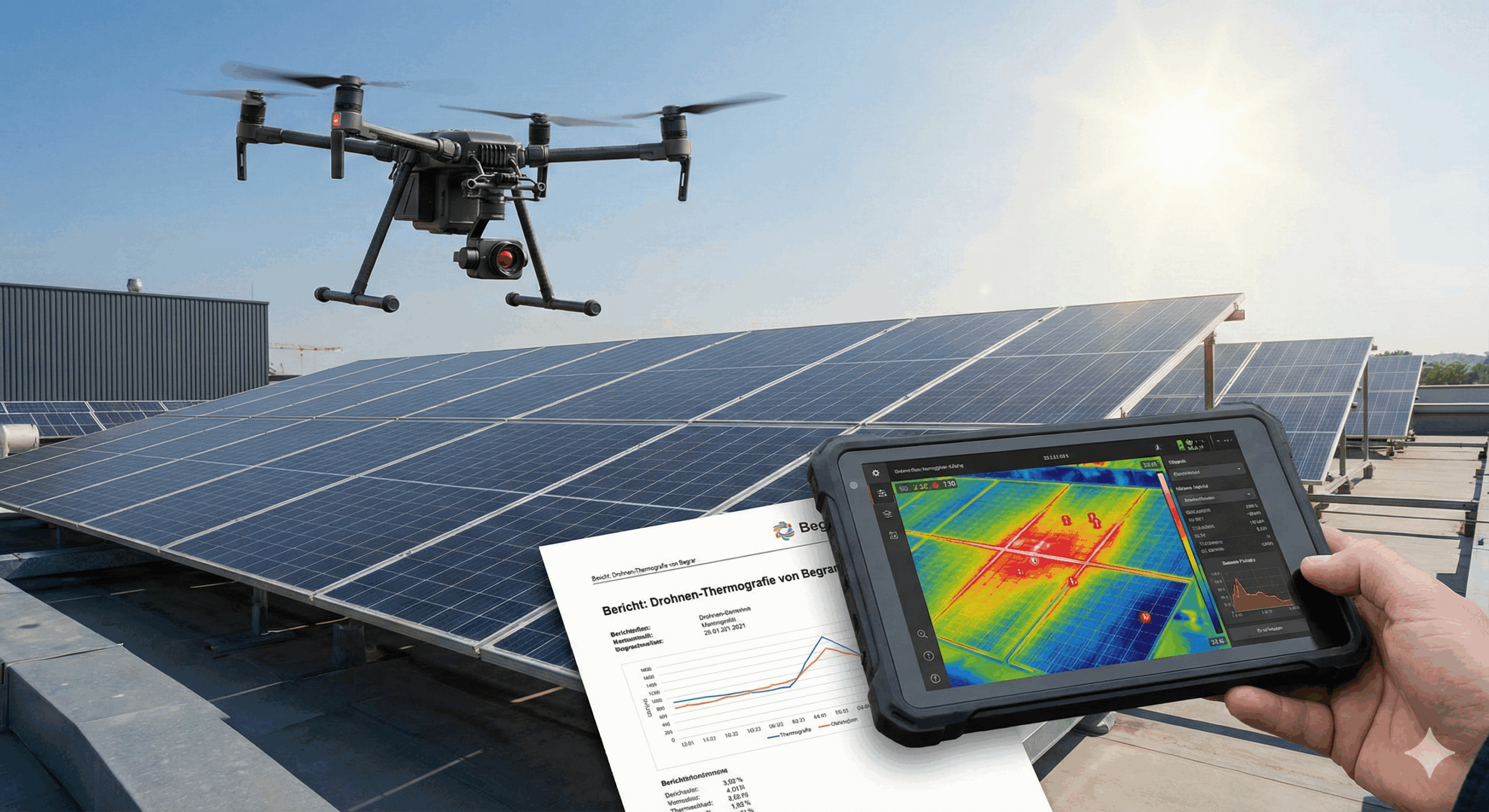 PV-Inspektion mit Drohne und Thermografie inklusive detailliertem Bericht zur Erkennung von Defekten und Hotspots